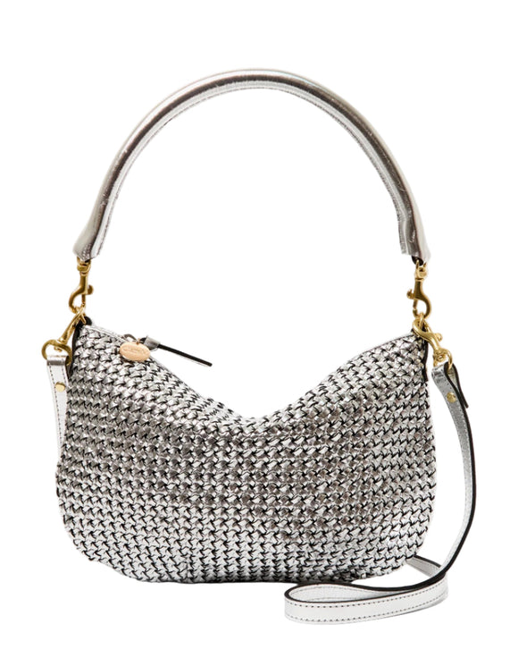 Clare V. - Petit Moyen Messenger in Silver Woven Etoile
