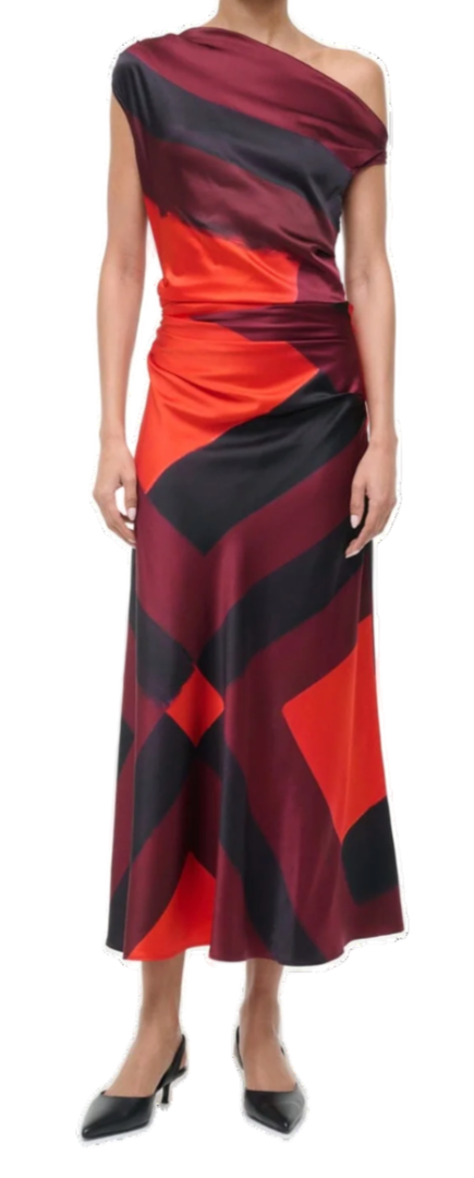 STAUD - Phare Silk Dress in Ruby Prism