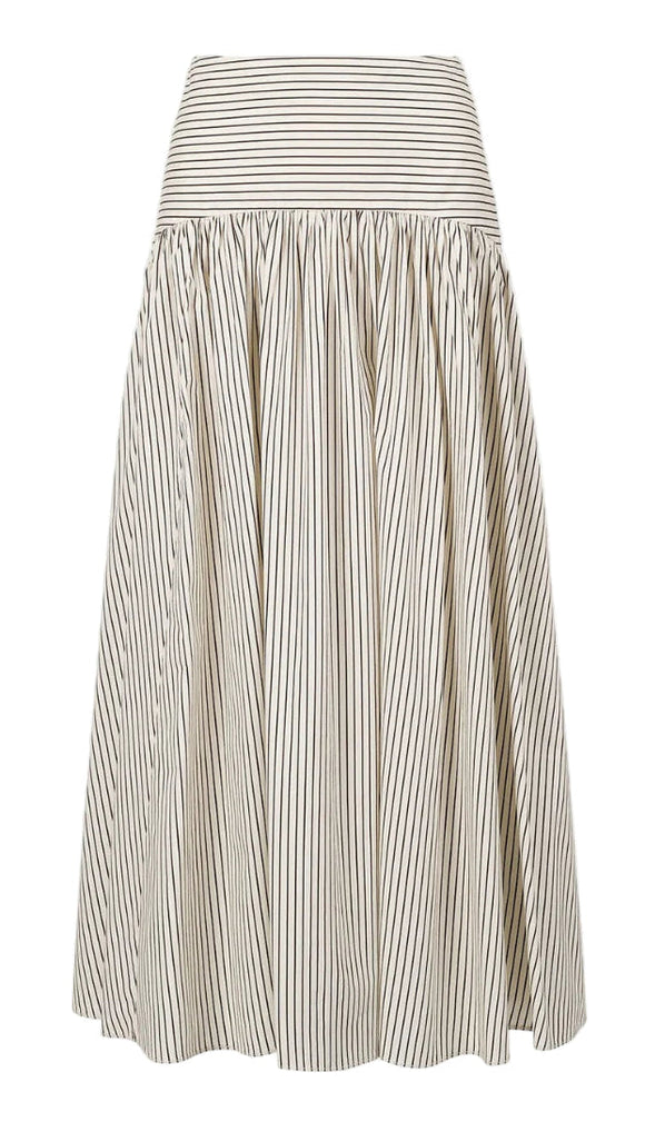 STAUD - Procida Skirt in Ivory/Dark Oak Micro Stripe