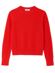 White + Warren - Cashmere Rib Trim Crewneck in French Red