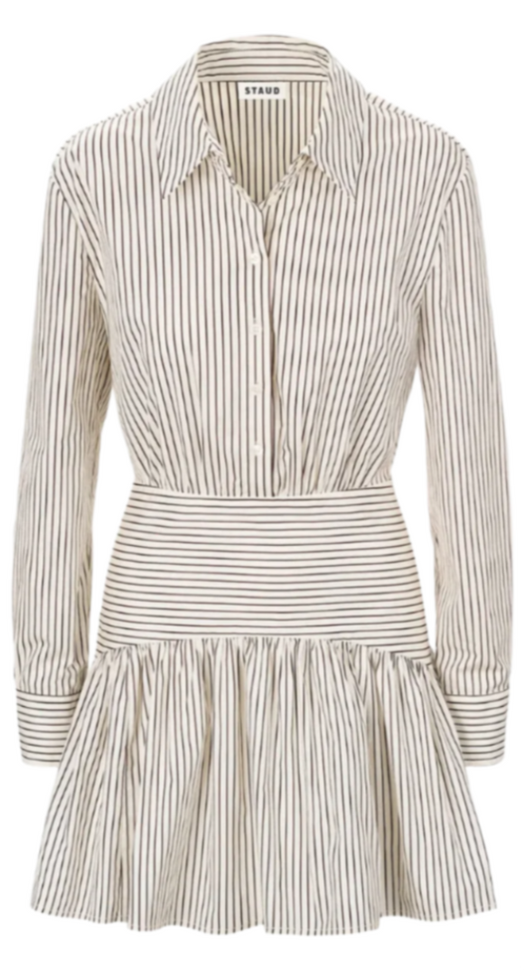 STAUD - Rocco Mini Dress in Ivory/Dark Oak Micro Stripe