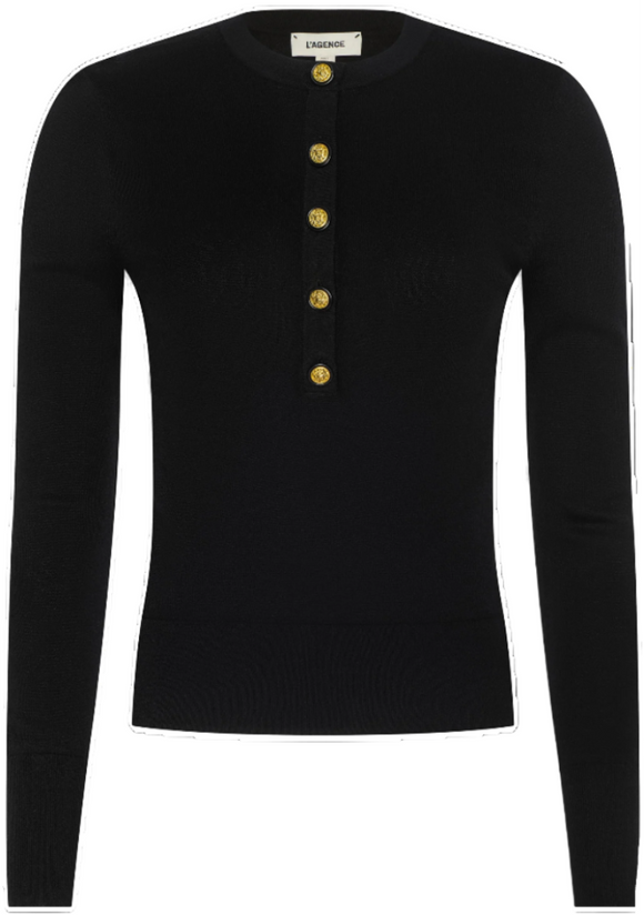 L'AGENCE - Ronda Henley Pullover in Black/Gold