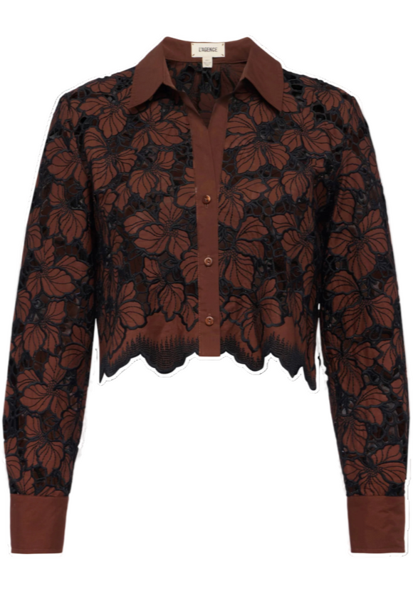 L'AGENCE - Seychelle Cropped Buttondown in Hot Fudge/Black