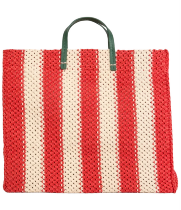 Clare V. - Summer Simple Tote in Cream/Bright Poppy Crochet Stripe