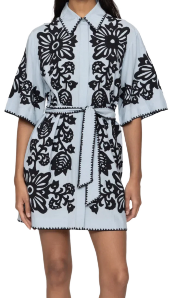 Sea - Liliana Applique Mini Shirt Dress in Sky