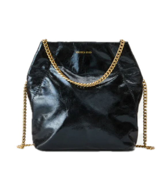 Veronica Beard - Small Crinkle Leather Slouch Shoulder Bag in Black