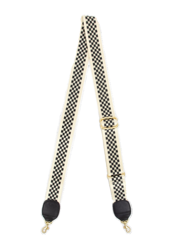 Clare V. - Adjustable Crossbody Strap in Black & Cream Checker Webbing