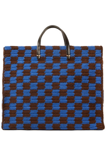 Clare V. - Crochet Checker Summer Simple Tote in Deep Blue/Chocolate