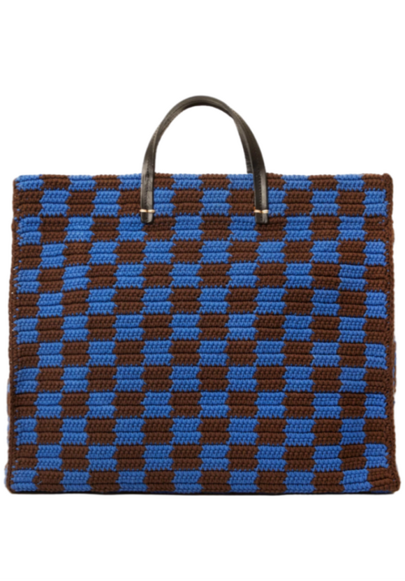 Clare V. - Crochet Checker Summer Simple Tote in Deep Blue/Chocolate