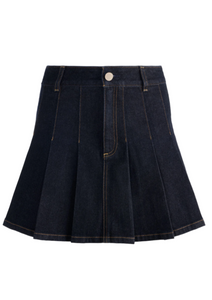 Alice + Olivia - Suzie Denim Pleated Mini Skirt in Dark Rinse