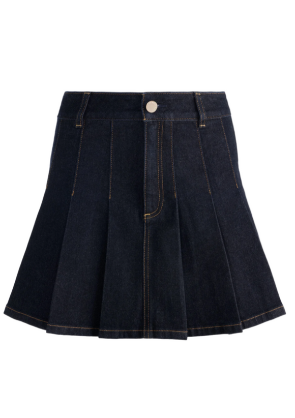 Alice + Olivia - Suzie Denim Pleated Mini Skirt in Dark Rinse
