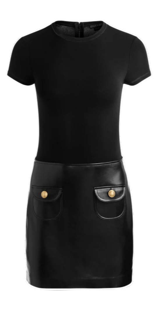 Alice + Olivia - Sydney Vegan Leather A Line Dress in Black