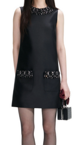Self Portrait - Taffeta Embellished Trim Mini Dress in Black