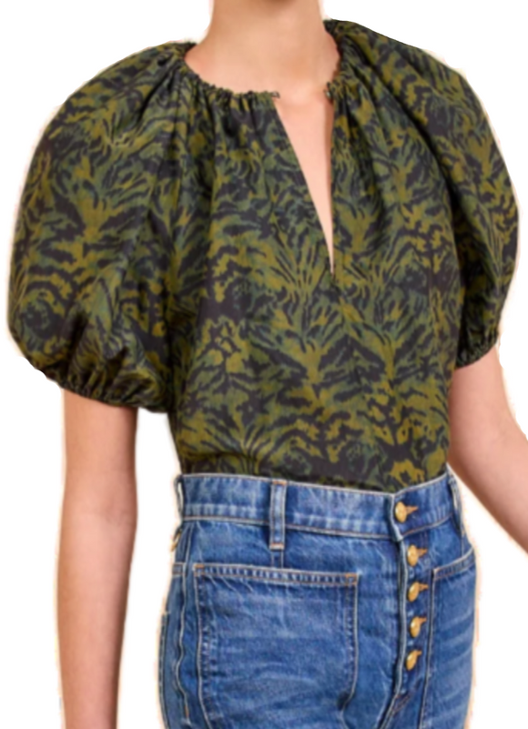 Ulla Johnson - Talie Silk Short Sleeve Blouse in Desert Jasper