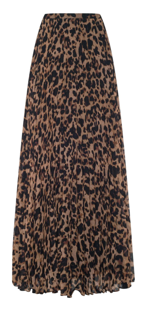 L'AGENCE - Torin Pleated Maxi Skirt in Brown Multi Amur Leopard