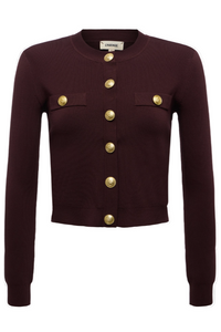 L'AGENCE - Toulouse Crop Cardigan in Chocolate/Gold