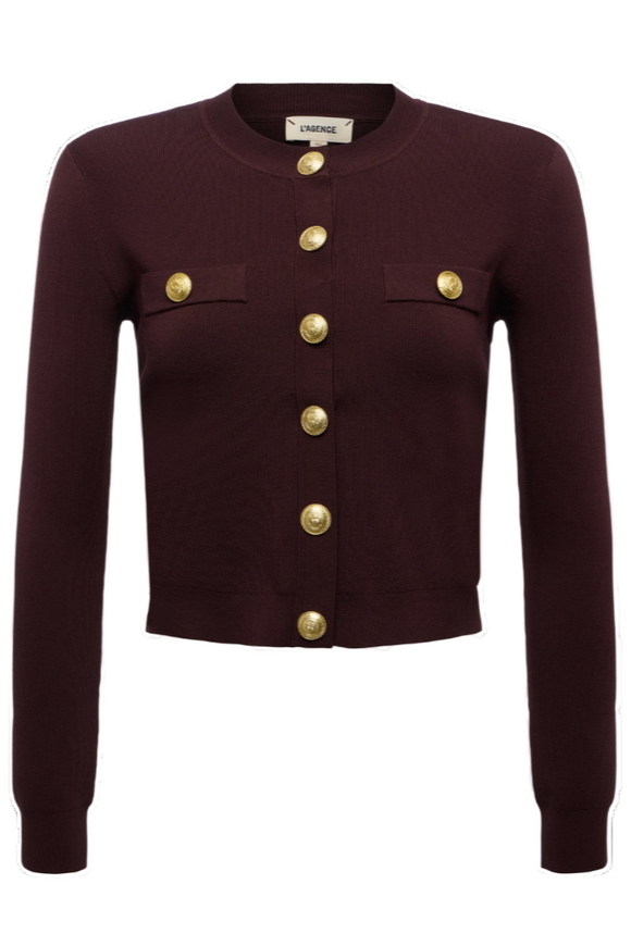 L'AGENCE - Toulouse Crop Cardigan in Chocolate/Gold