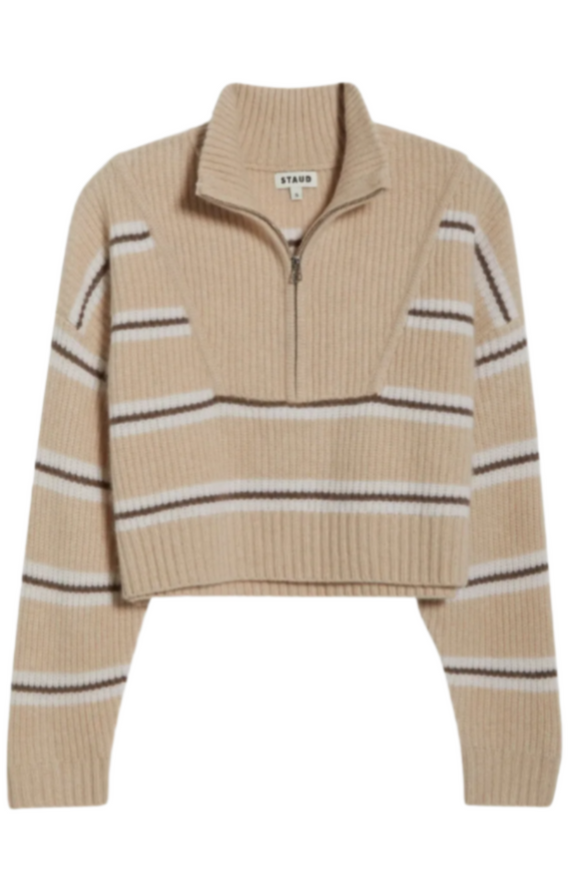 STAUD - Cropped Hampton Cashmere Sweater in Whisper Stripe