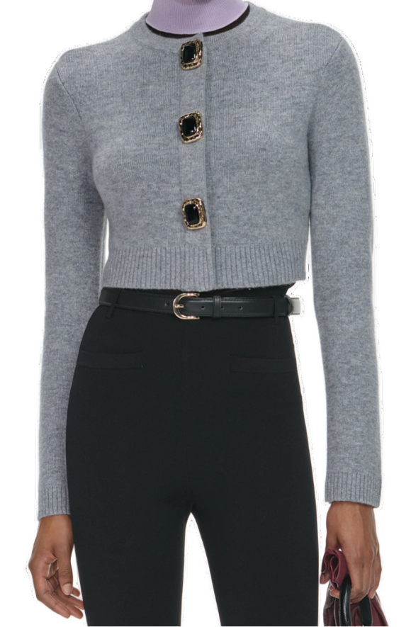 Self Portrait - Wool Cardigan in Grey