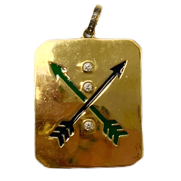 The Woods - Gold Pendant with Arrows in Black & Green